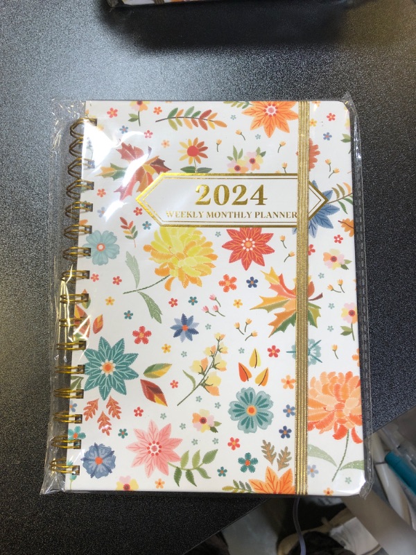 Photo 2 of Ymumuda 2024 Planner, 12-Month Weekly Monthly Planner from JAN.2024 to DEC.2024, 8.4" X 6", Spiral Planner Notebook with Stickers, Elastic Closure, Inner Pocket, Sticky Index Tabs, Floral 05 8.4"×6" F2024-05