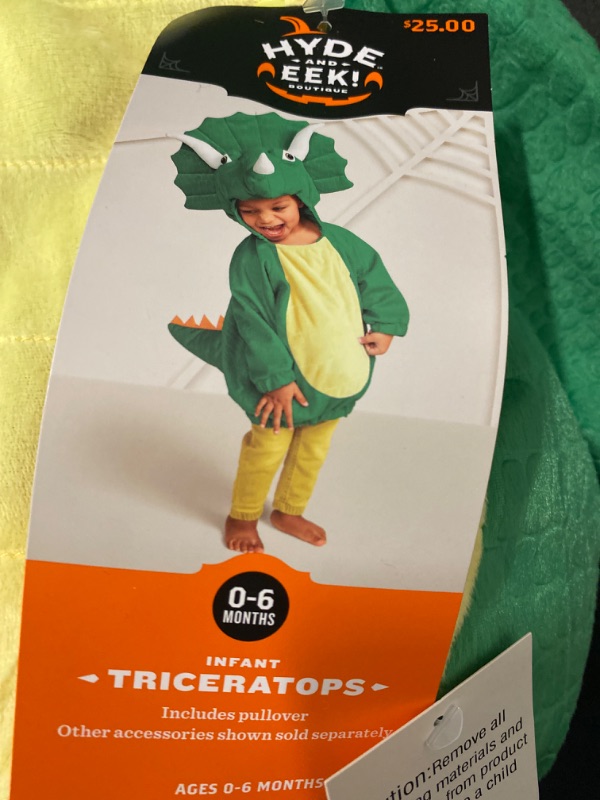 Photo 1 of Plush Triceratops Dinosaur Baby Pullover Halloween Costume 0-6 Months
