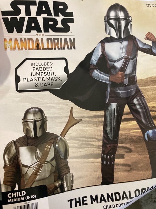 Photo 1 of M Jazwares Star Wars Mandalorian Halloween Cosplay Costume Padded Jumpsuit, Attached Cape, and Molded Half Mask
