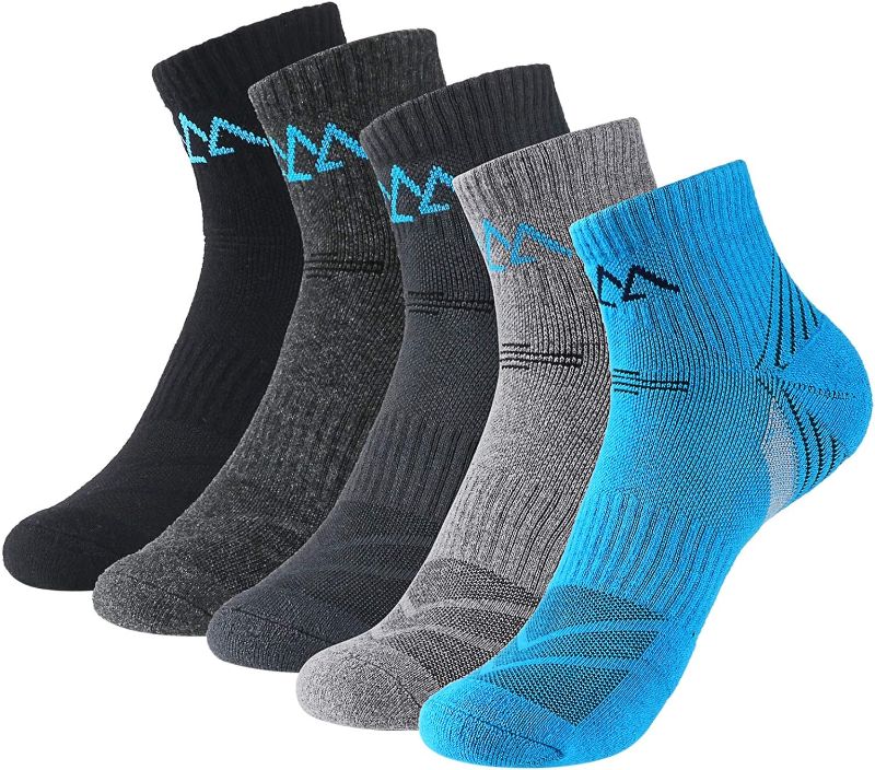 Photo 1 of innotree 5 Pack Men's Cushioned Hiking Walking Running Socks,Moisture Wicking Multi Performance Quarter Crew Athletic Socks
