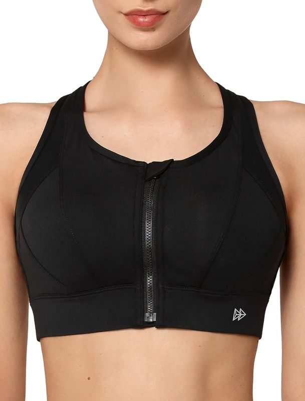 Photo 1 of Yvette High Impact Zip Front Sports Bra Mesh Racerback Workout High Support Sports Bras for Women Large Breasts
