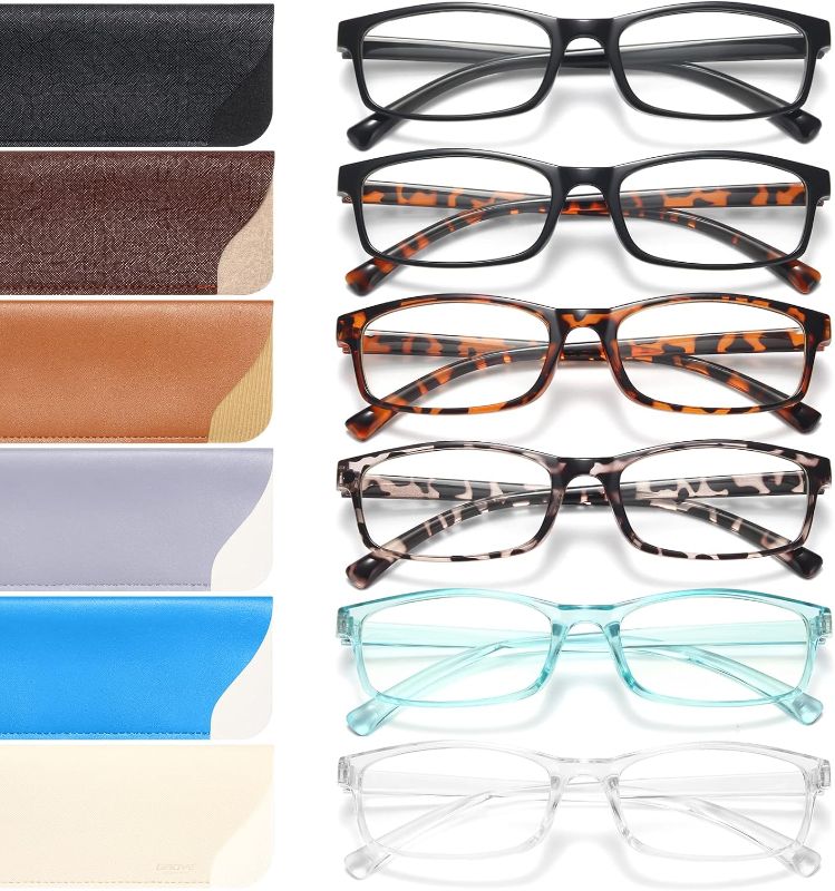 Photo 1 of Gaoye 6 Pack Reading Glasses Blue Light Blocking for Women Men, Magnifying Readers Glass Anti UV Eyeglasses with 6 Leather Case
