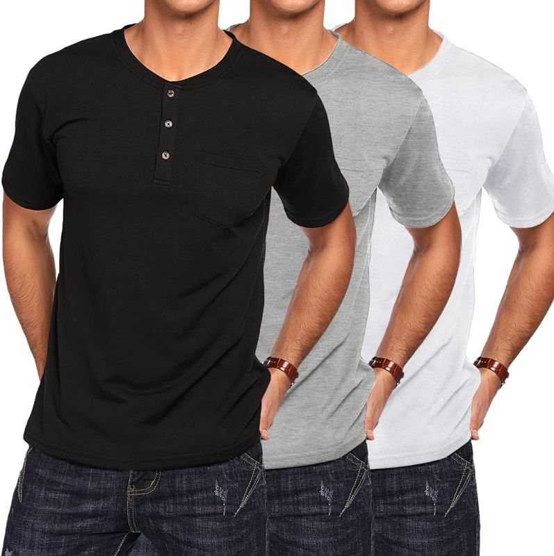 Photo 1 of COOFANDY Men's 3Pack Henley Shirts Short Sleeve Casual Basic Summer Solid T Shirts with Pocket
