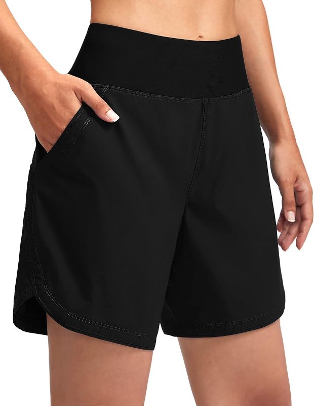 Photo 1 of G Gradual Women's 7" Quick Dry Swim Board Shorts Swimming Bottoms High Waisted Beach Shorts for Women with Liner Pockets
