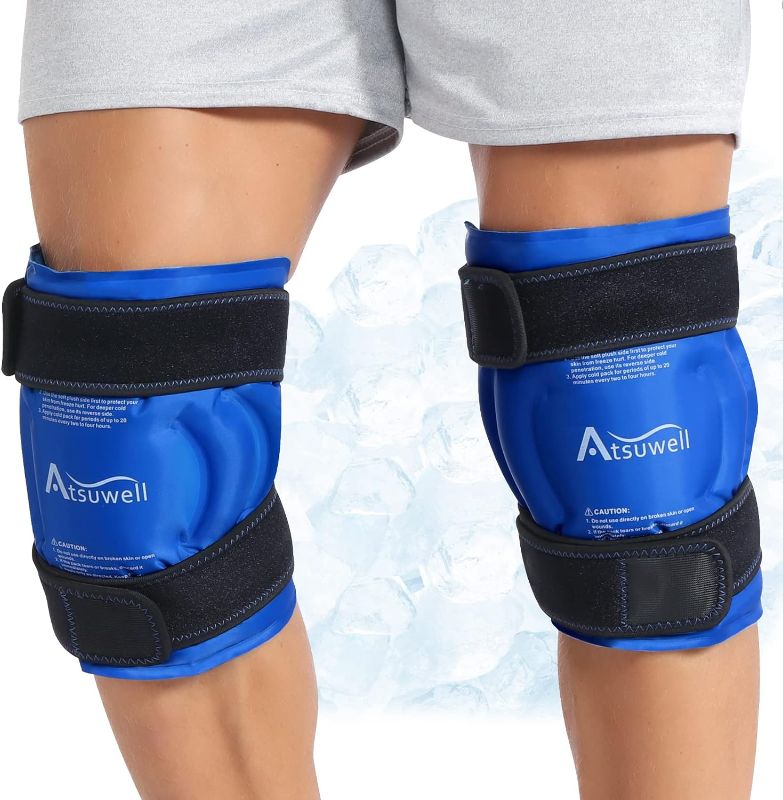 Photo 1 of Atsuwell Knee Ice Pack for Injuries Reusable Gel Ice Pack for Knee Wrap Cold Compression Therapy, Knee Pain Relief for Injury, Swelling and Post-Surgery Recovery, Soft Plush Lining - 2 Packs
