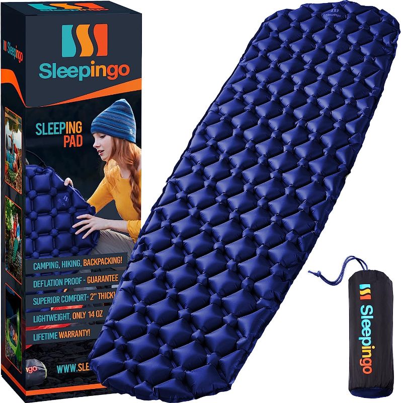 Photo 1 of Sleepingo Sleeping Pad for Camping - Ultralight Sleeping Mat for Camping, Backpacking, Hiking - Lightweight, Inflatable Air Mattress - Compact Camping Mats for Sleeping (Blue)
