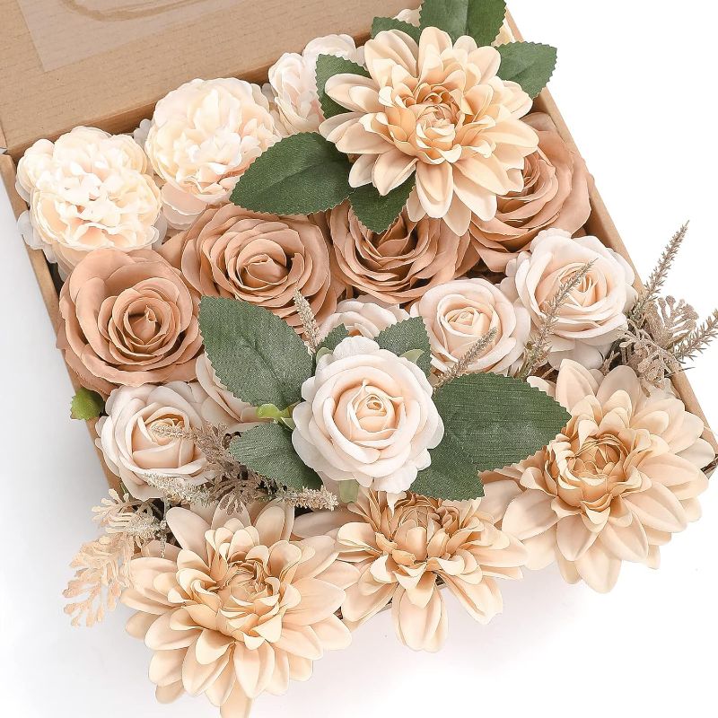 Photo 1 of YYHUAWU Artificial Flowers Combo Box Set Gradient Color Flower Leaf with Stems for DIY Wedding Bouquets Centerpieces Baby Shower Party Home Decorations Nude Color
