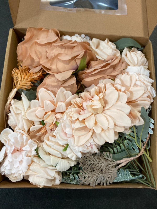 Photo 2 of YYHUAWU Artificial Flowers Combo Box Set Gradient Color Flower Leaf with Stems for DIY Wedding Bouquets Centerpieces Baby Shower Party Home Decorations Nude Color
