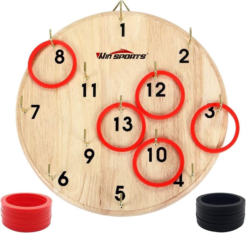 Photo 1 of Win SPORTS Ring Toss Game,Indoor Outdoor for Kids Adults Family,Fun Tailgate or Hangs on Wall,Exciting Gift Idea, Safe & Durable Design,Includes 13 Metal Hooks and 14 Rubber Rings
