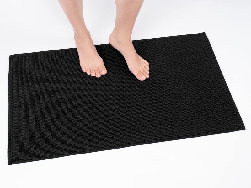 Photo 1 of Cotton Paradise Bath Rug for Bathroom, 20x34 inch 100% Cotton Non Slip Bath Mat Rug, Soft Absorbent Machine Washable, Black Bath Rug
