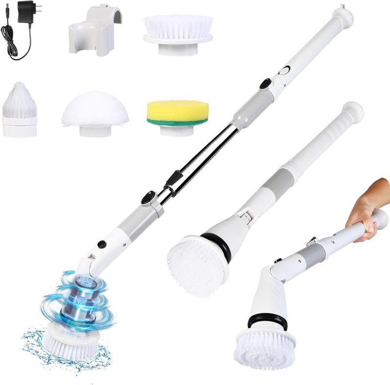 Photo 1 of Electric Spin Scrubber, Cordless Shower Scrubber, 4 Replacement Head, 120Min Shower Scrubber with 4000mAh Battery Capacity, Shower Cleaning Brush with Extension Arm for Bathtub Grout Tile Floor
