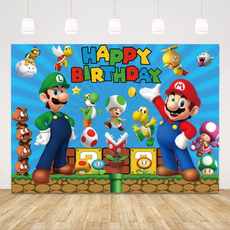 Photo 1 of chaungda 8x6ft Super Mario Gold Coin Video Game Happy Birthday Theme Photography Backdrops Children Boys Birthday Party Photo Backgrounds
