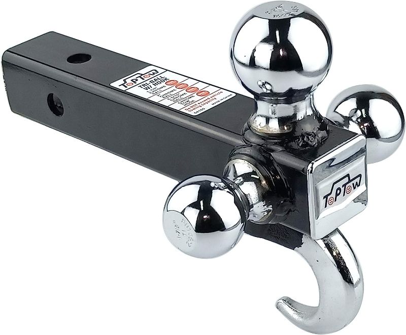 Photo 1 of TOPTOW 64180 Trailer Receiver Hitch Triple Ball Mount with Hook, Chrome Balls, Fits for 2 inch Receiver, Hollow Shank
