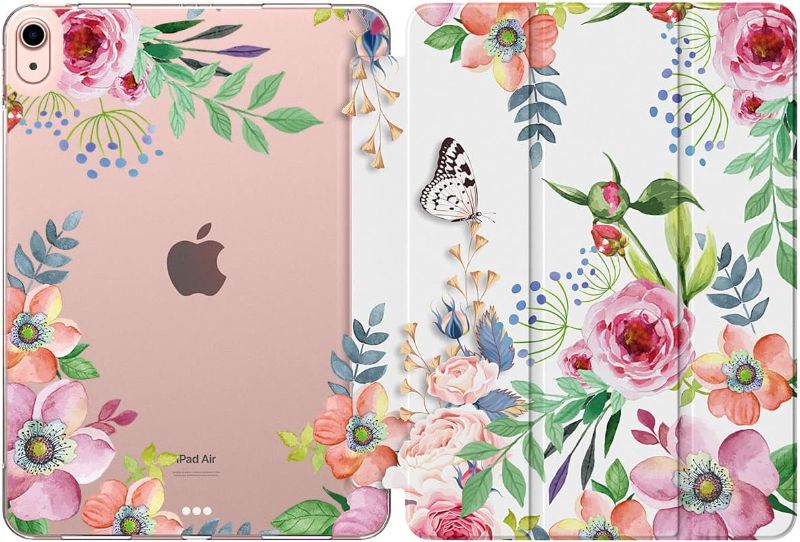 Photo 1 of MoKo Case Fit iPad Air 5th/4th Generation 10.9 Inch Case 2022/2020, Slim Trifold Stand Cover with Soft Frosted Back, Auto Wake/Sleep, Support Touch ID and iPad 2nd Pencil Charging,Fragrant Flowers
