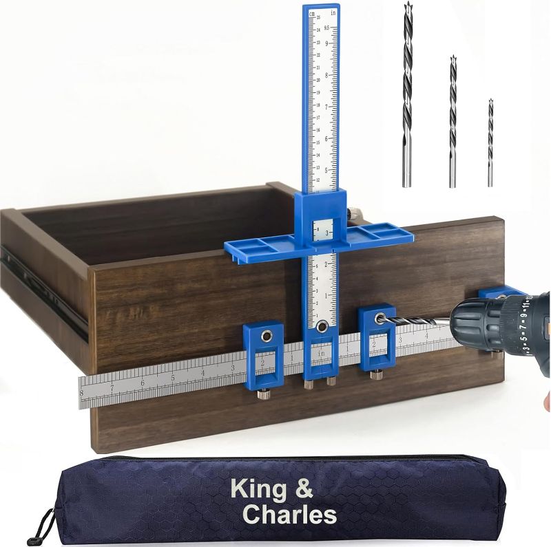 Photo 1 of King&Charles Cabinet Hardware Jig, Cabinet Handle Jig with Point Wood Drils Bits, Cabinet Jig for Handles and Pulls on Drawers/Cabinets/Doors, Cabinet Hardware Template Tool Set.
