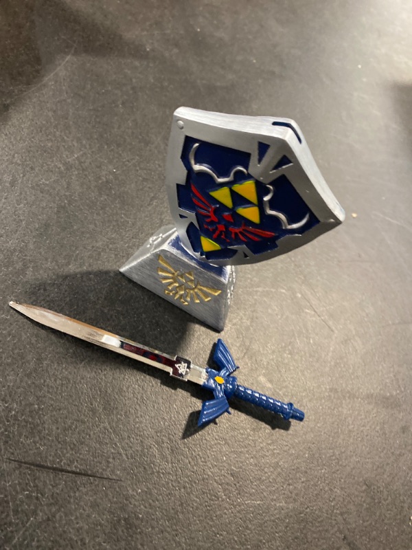 Photo 3 of 6.3“- Blue Master Mini Sword Letter Opener,with Link Hylian Shield Decorative Ornament,PVC, for Decoration,Collection, Gift
