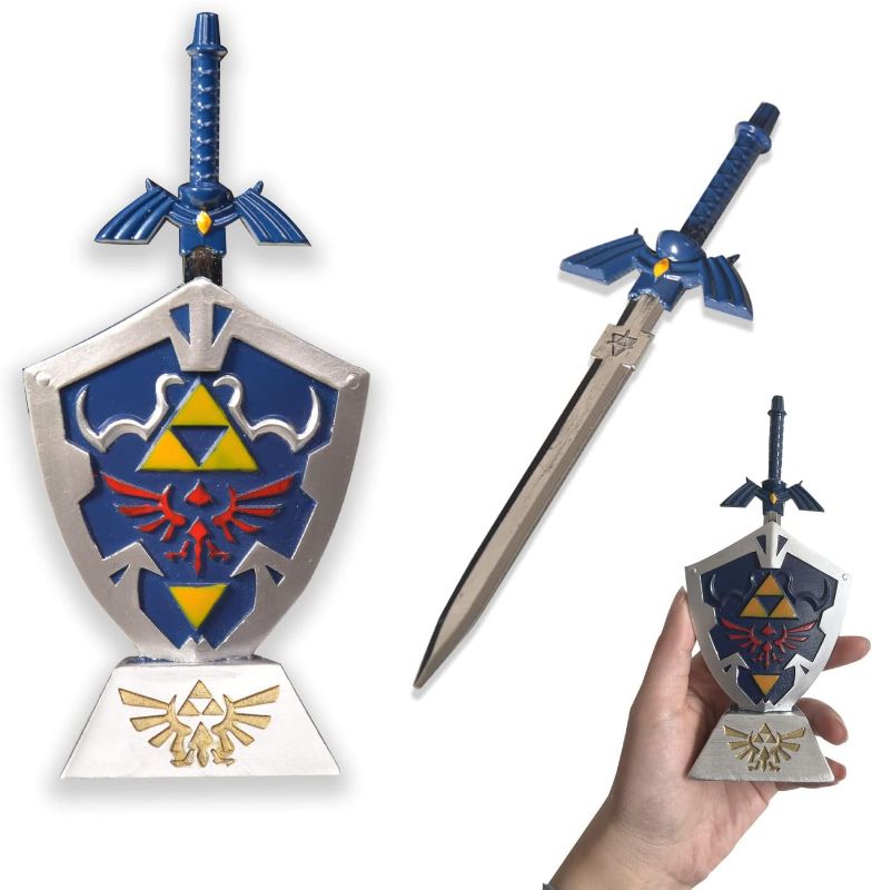 Photo 1 of 6.3“- Blue Master Mini Sword Letter Opener,with Link Hylian Shield Decorative Ornament,PVC, for Decoration,Collection, Gift
