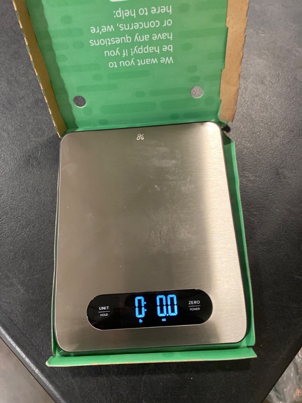 Photo 2 of Greater Goods Stainless Steel Food Scale - A Premium Kitchen Scale That Weighs in Grams, Ounces, Fluid Ounces, and Milliliters | Hi-Def LCD Screen and Easy-to-Store Size | Designed in St. Louis
