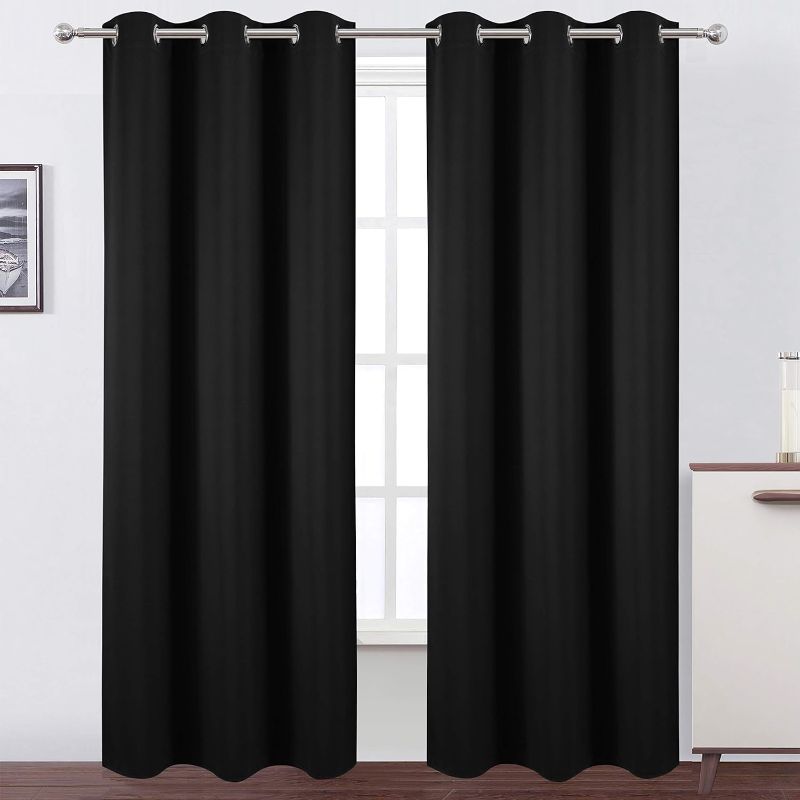 Photo 1 of LEMOMO Black Blackout Curtains 34 x 84 Inch Length/Set of 2 Curtain Panels/Thermal Insulated Room Darkening Blackout Curtains for Bedroom
