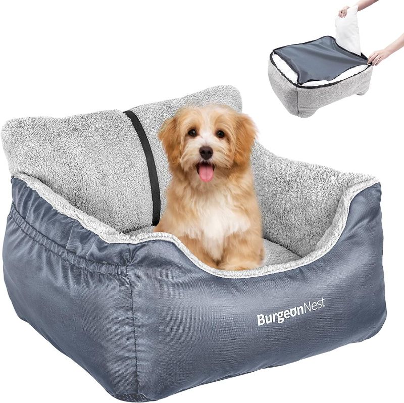 Photo 1 of BurgeonNest Dog Car Seat for Small Dogs, Washable Soft Dog Booster Seats for Small Pets Under 25 lbs, Portable Dog Carseat Travel Bed with Storage Pockets and Clip-On Leash
