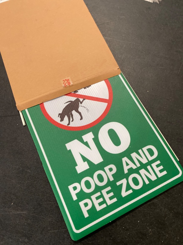 Photo 2 of WaaHome Double Side No Poop and Pee Zone Yard Signs with Stakes, 8''X12'' No Pooping Dog Sign
