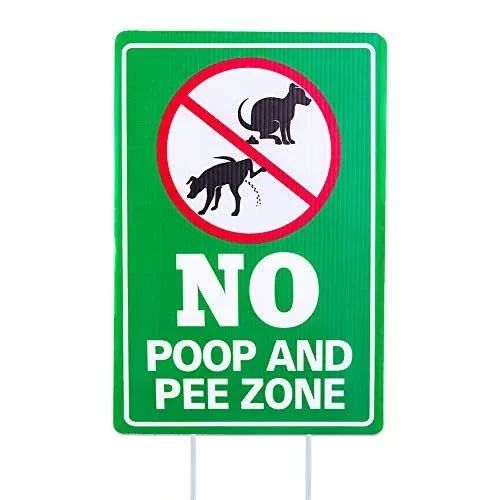 Photo 1 of WaaHome Double Side No Poop and Pee Zone Yard Signs with Stakes, 8''X12'' No Pooping Dog Sign
