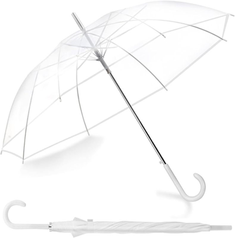 Photo 1 of Liberty Imports Large Clear Umbrella, Rain Windproof Transparent Auto Open Stick Umbrella for Photo Prop Weddings Travel Outdoor Events