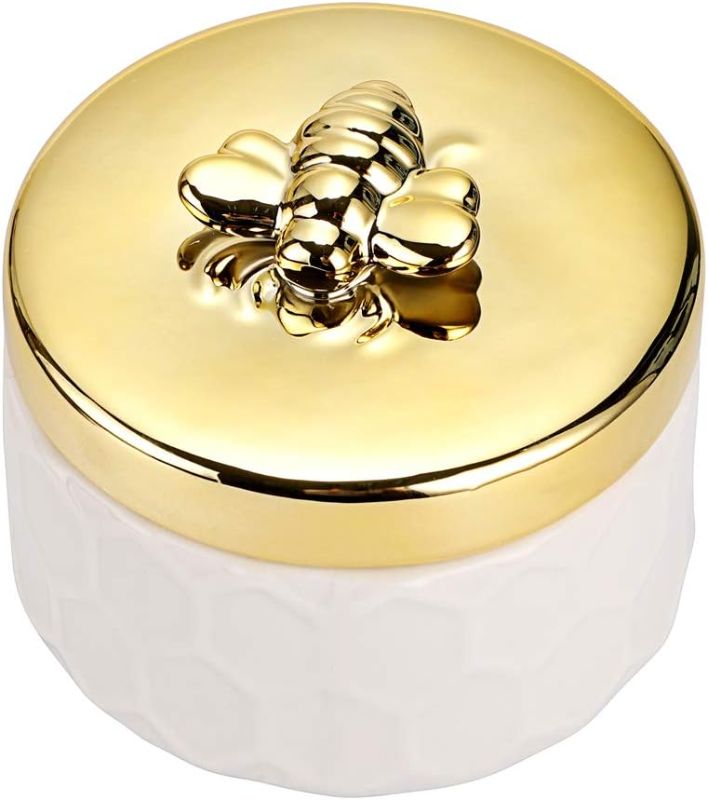 Photo 1 of Hipiwe Ceramics Jewelry Box with Golden Bee Lid - Small Jewelry Display Organizer Holder Trinket Storage Tank Container for Home Decor,Gift for Girls Women