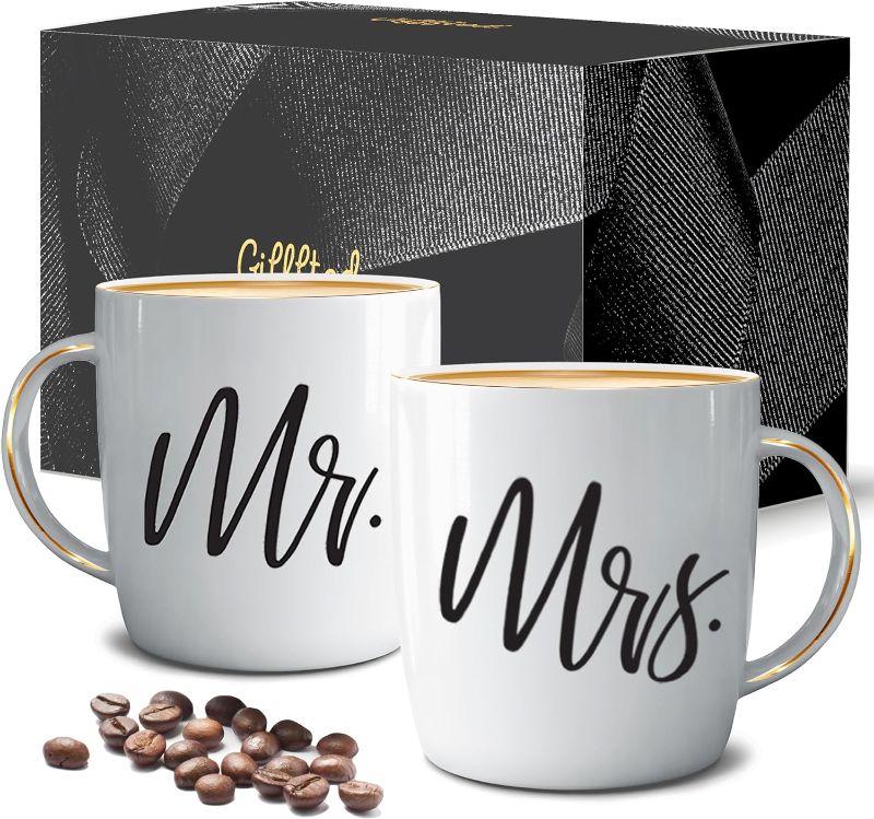 Photo 1 of Triple Gifffted Mr and Mrs Couples Gifts for Christmas Wedding Anniversary Engagement, Couple Gift, His Hers Mugs, Husband Wife, Him Her, Men Women, Bride Groom, Newlywed, V1, Ceramic, 380ML