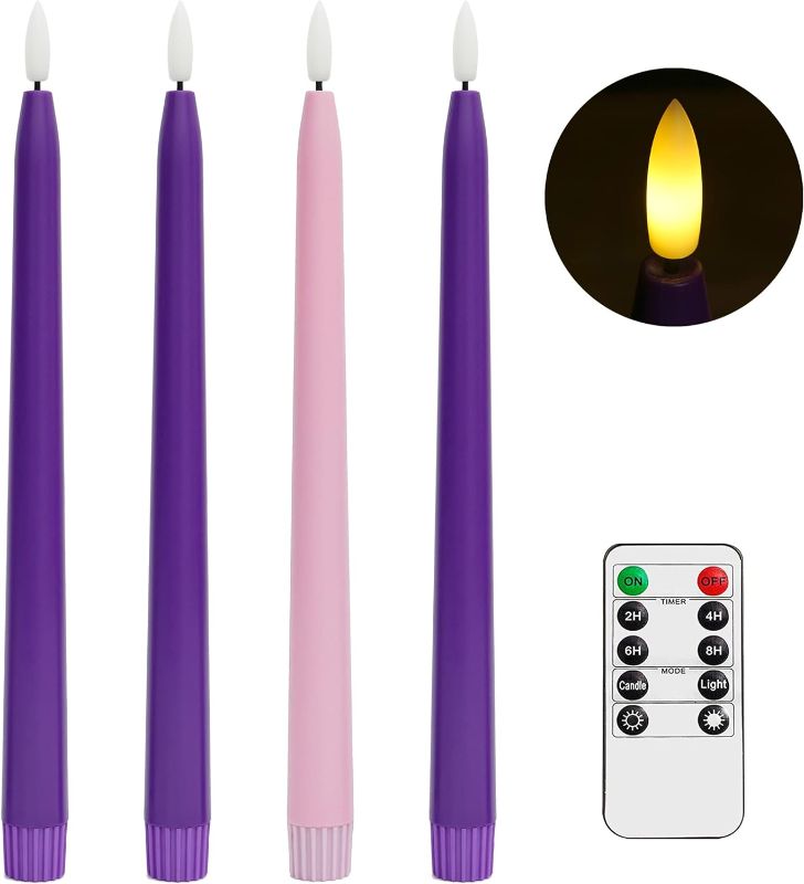Photo 1 of Stmarry Flameless Advent Candles, Set of 4 - Flickering LED Flame, 11 Inch Taper Candlesticks, Remote Controlled, Purple and Pink for Christmas Wreath
