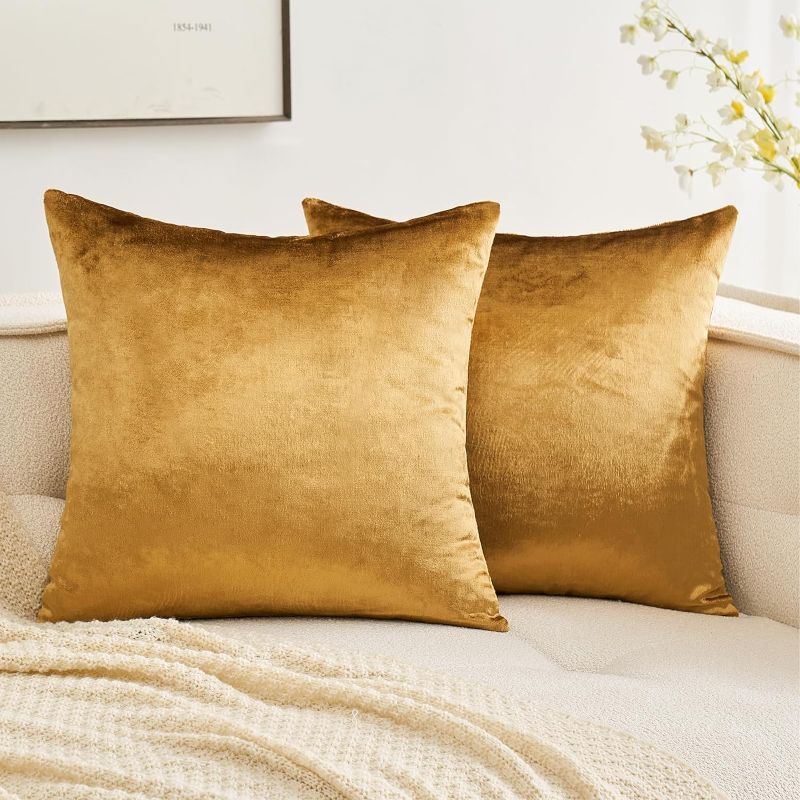 Photo 1 of MIULEE Pack of 2 Velvet Soft Solid Decorative Square Throw Pillow Covers Set Cushion Cases for Sofa Bedroom Couch 20x20 Inch Dark Gold