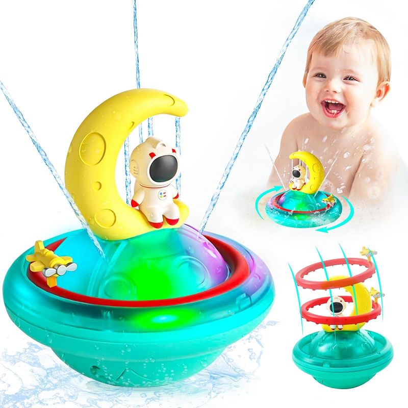 Photo 1 of ULEEN Baby Bath Toys, Automatic Spray Water Bathtub Toys, Light up Bath Toys Moon, Rechargeable Sprinkler Bathtub Toys for Toddlers Infant Kids Boys Girls, Pool Bathroom Toy for Baby (Moon)