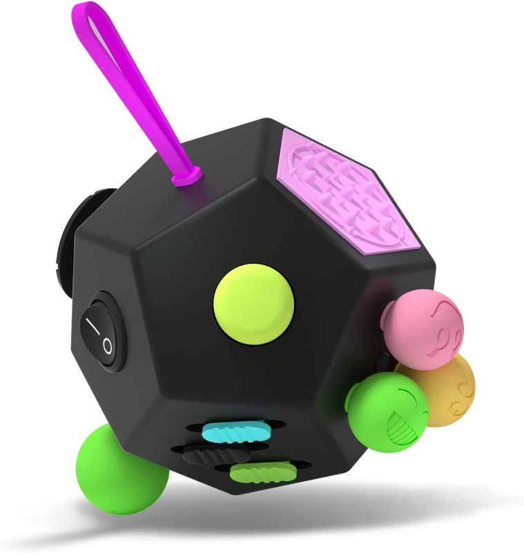 Photo 1 of Fidget Dodecagon –12-Side Fidget Toys Cube Relieves Stress and Anxiety Anti Depression Cube for Children and Adults with ADHD ADD OCD Autism (B2 Black Colorful)