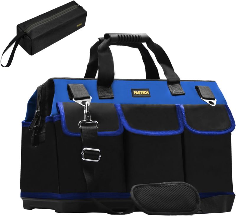 Photo 1 of FASTECH 22 Inch Bottom Tool Bag With Wide Mouth For Tool Storage, Carrier and Organizer, Heavy Duty Tool Bag for Men/Women, Wide Mouth Tool Bag With Inside Pockets (22 Inch)