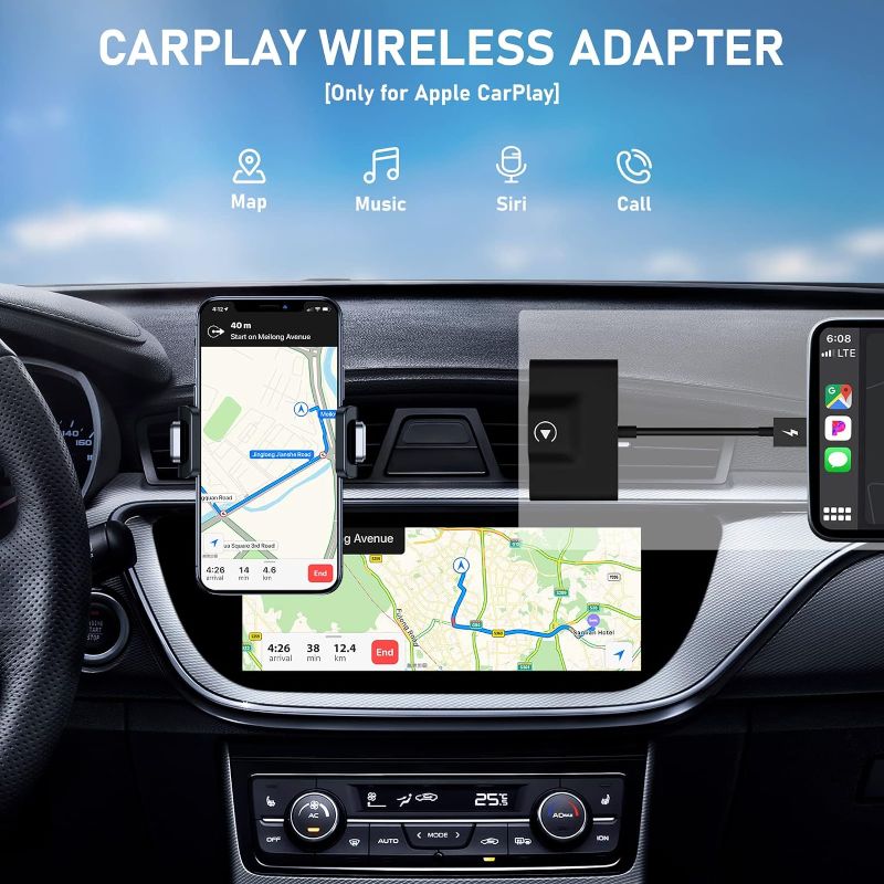 Photo 2 of Teeran CarPlay Wireless Adapter for Factory Wired CarPlay 2024 Upgrade Plug & Play Dongle Converts Wired to Wireless for Cars from 2015 & iPhone iOS 10+