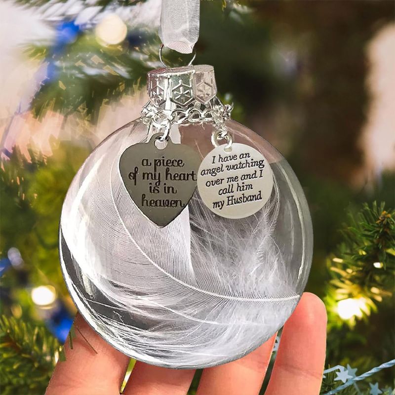 Photo 1 of Memorial Gifts for Loss of Husband, Sympathy Gift for Loss of Loved One, 2023 Christmas Memorial Ornaments Hanging Clear Feather Ball Remembrance Gifts