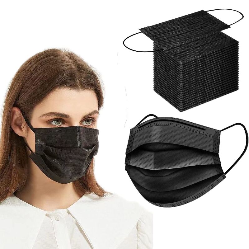 Photo 1 of Black Disposable Face Masks 100 PCS Face Protection Masks 3 Ply Face Masks for Adults
