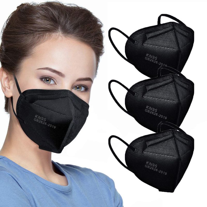 Photo 1 of LEMENT 50pcs KN95 Face Mask Black 5 Layer Cup Dust Safety Masks Filter Efficiency?95% Breathable Elastic Ear Loops Black Masks