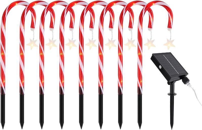 Photo 1 of  8pcs Christmas Candy Cane Lights with Stars Pendant Christmas Decorations Pathway Marker Lights for Indoor Outdoor Landscape Light LED Fairy Lights Garden Decoration Light for Lawn Yard Patio