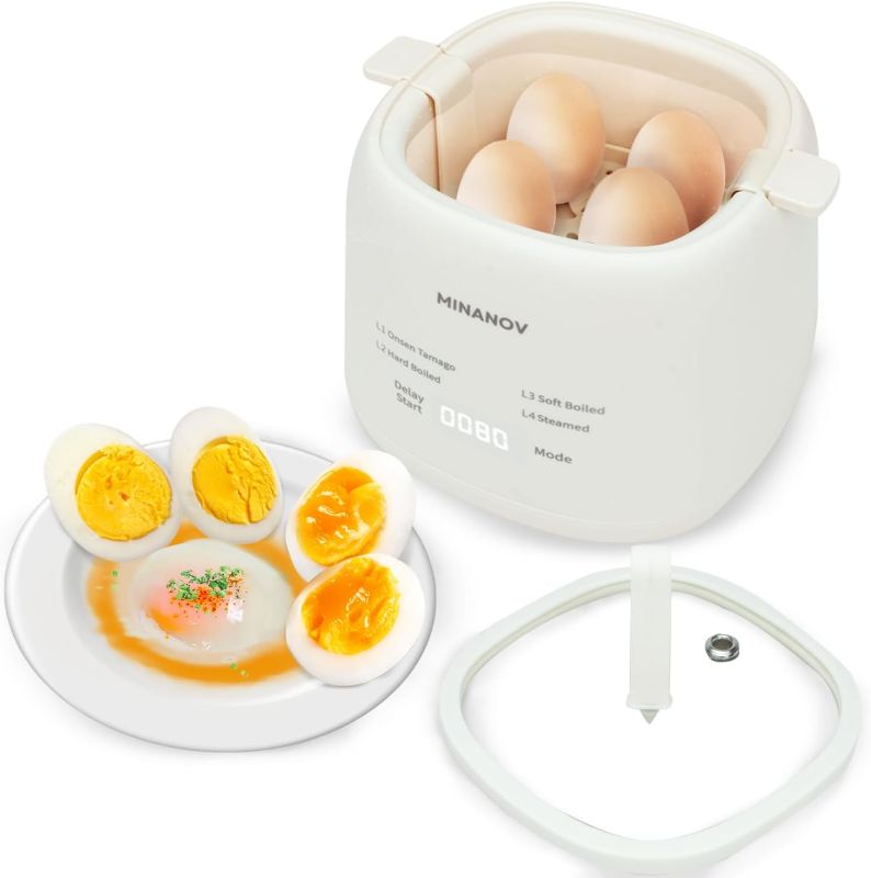 Photo 1 of MINANOV Egg Maker - Electric Egg Cooker With Auto Shut Off And Alarm- Egg Maker Machine for Hard Boiled, Soft Boiled, Steamed Egg, Onsen Tamago - Smart Egg Cooker for Home,Kitchen, RV,Camping