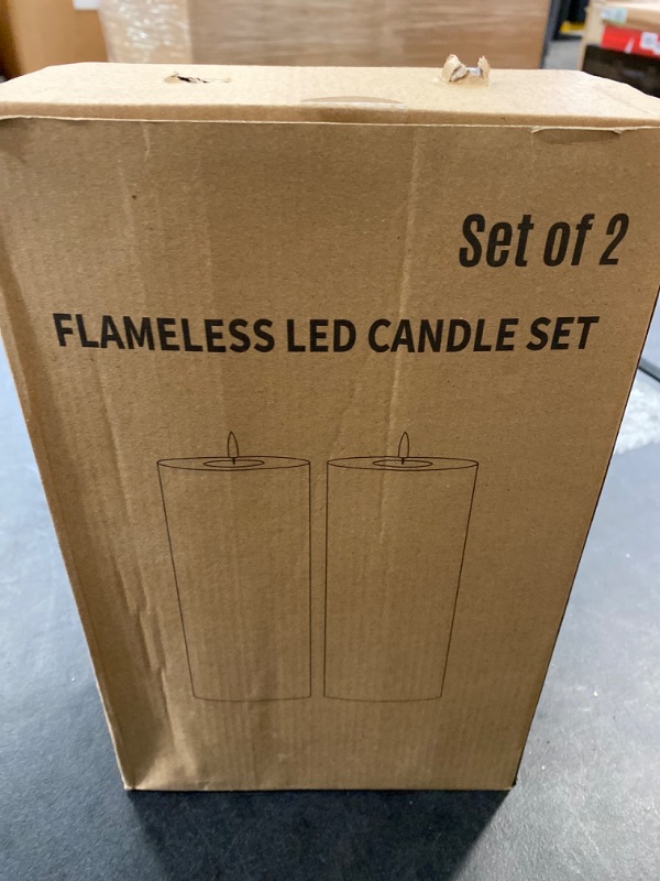 Photo 3 of Large Flameless LED Candles Outdoor: 12" x 4" Battery Operated Pillar Candles Flickering with Timer Waterproof Fake Electric Candles with Remote for Patio Porch Lanterns (White Set of 2)