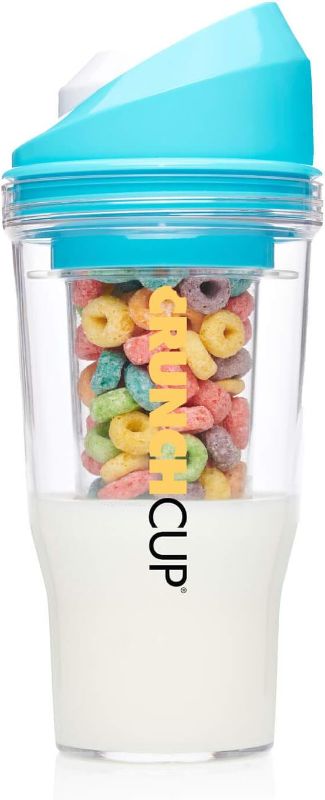 Photo 1 of CRUNCHCUP XL BLUE - Portable Plastic Cereal Container for Breakfast On the Go, No Spoon or Bowl Required