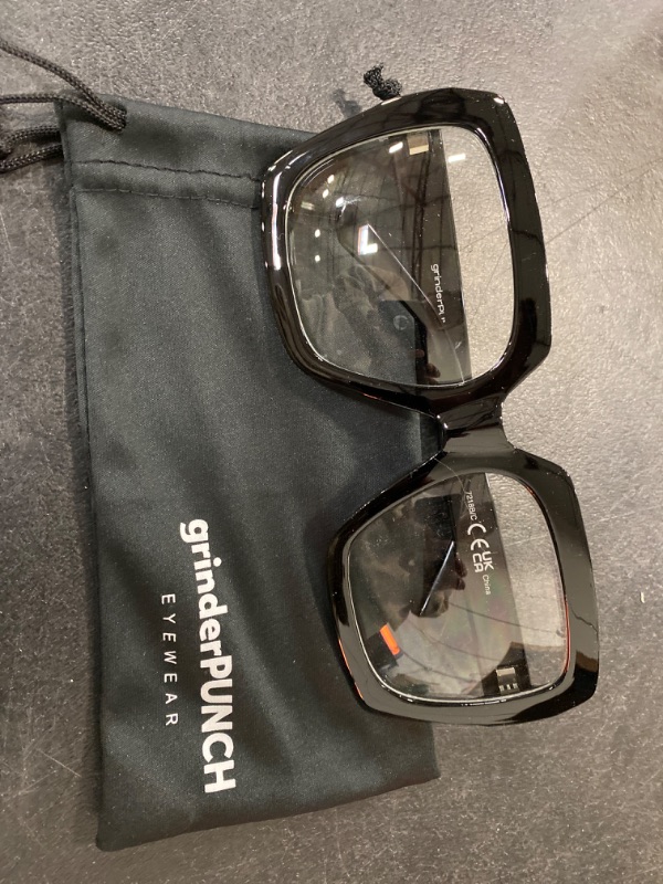 Photo 2 of grinderPUNCH XL Black Thick Square Oversized Clear Lens Glasses - Men and Women Costume or Fashion