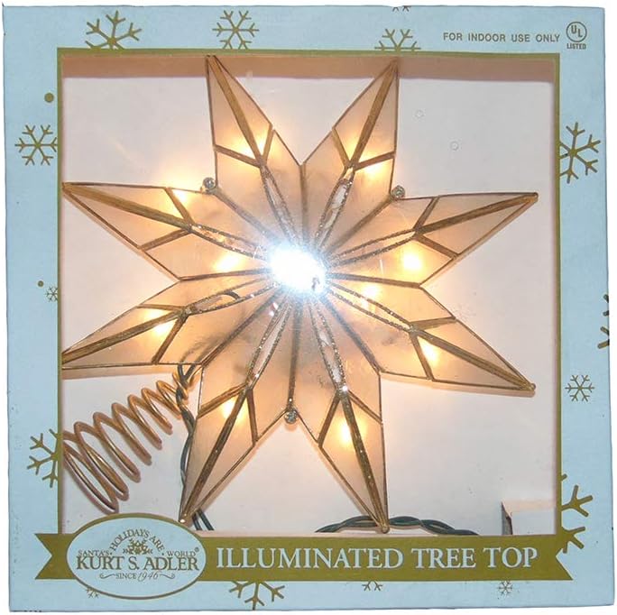 Photo 1 of Kurt S. Adler Kurt Adler 9-Inch 10-Light 8-Point Capiz Star Treetop, Gold, White