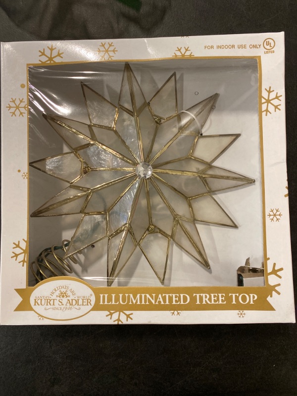 Photo 2 of Kurt S. Adler Kurt Adler 9-Inch 10-Light 8-Point Capiz Star Treetop, Gold, White