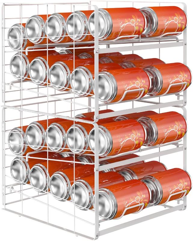 Photo 1 of OYEAL Soda Can Organizer Beverage Rack Dispenser Stackable Can Rack Organizer for Pantry Refrigerator Kitchen Cabinets, Dispenser 20 Standard Size 12oz Soda Cans or Canned food, 2 Pack, White