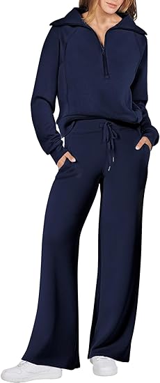 Photo 1 of ANRABESS Women 2 Piece Outfits Sweatsuit Set 2023 Fall Oversized Half Zip Sweatshirt Wide Leg Sweatpant Lounge Set Tracksuit