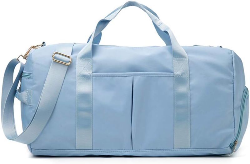 Photo 1 of KARRESLY Sports Gym Bag for Women or Men Travel Duffel Bag with Wet Pocket and Shoes Compartment for Training Swim Yoga(Light Blue)