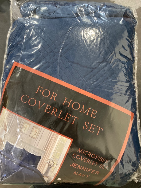 Photo 2 of HZ & HY Oversized King Bedspread, Quilted Coverlet Bedding Set, Lightweight Thin Comforter, Reversible, 5 Piece, 100% Microfiber, King/Cal King, Navy Blue
