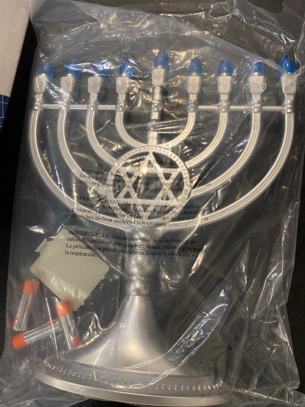 Photo 2 of The Dreidel Company Traditional LED Electric Silver Hanukkah Menorah - Battery or USB Powered - Includes a Micro USB 4' Charging Cable